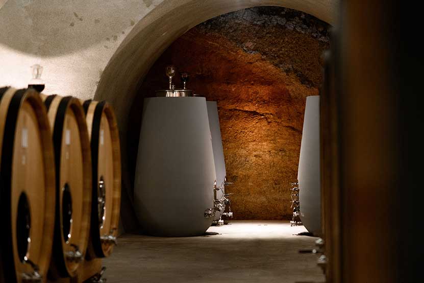 Photo of the Hamel fermenters deep in the wine cave.