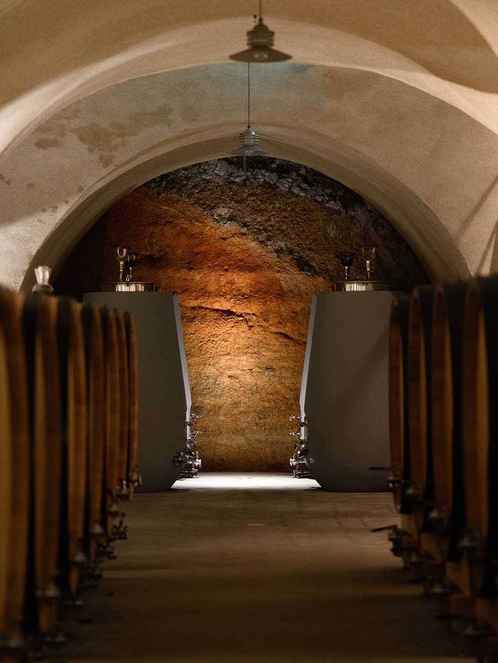 Hamel wine cave with large format aging vessels