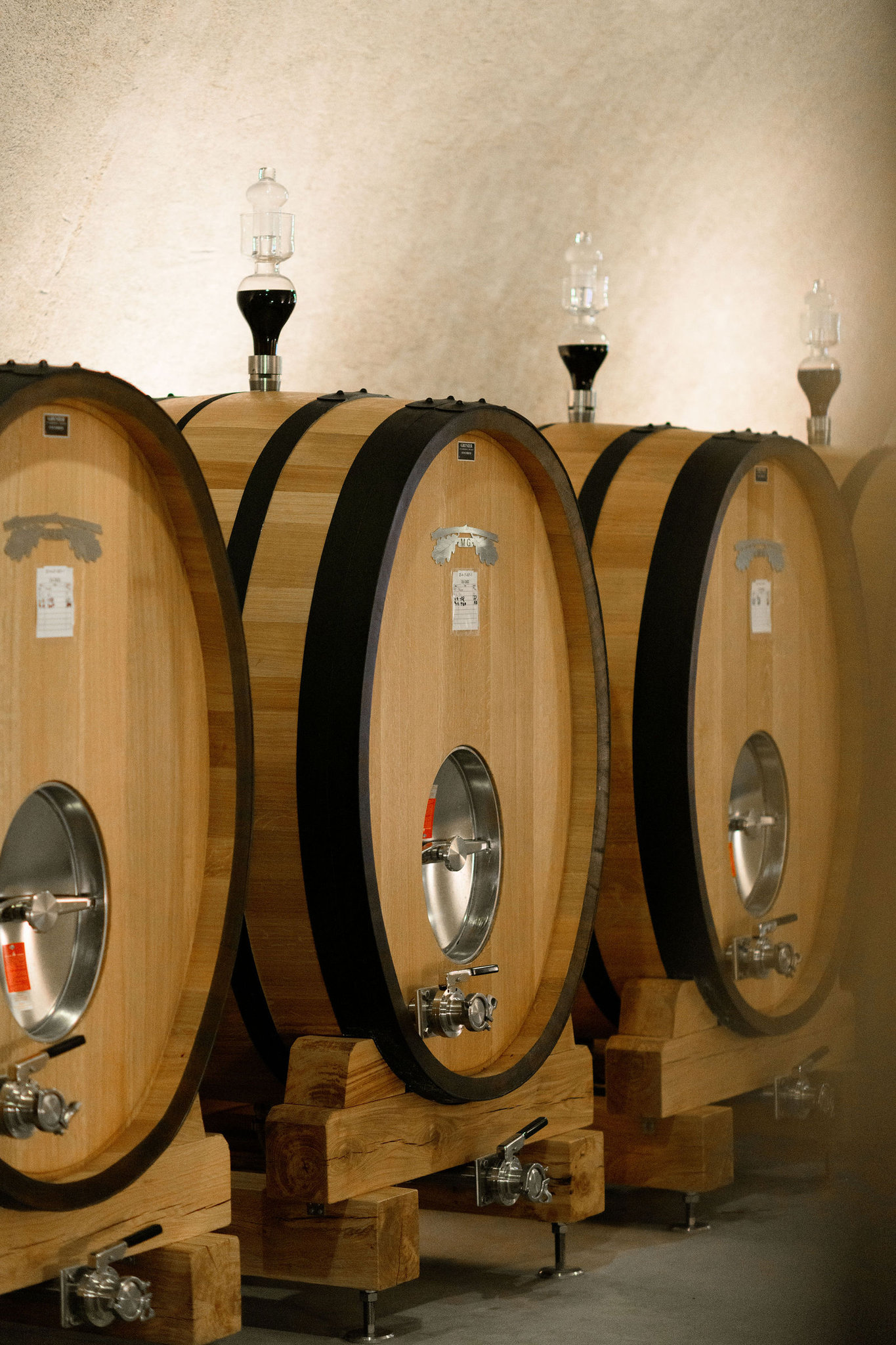 photo of row of oak casks in Hamel winery