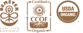 Certification Logos: Demeter, CCOF USDA Organic